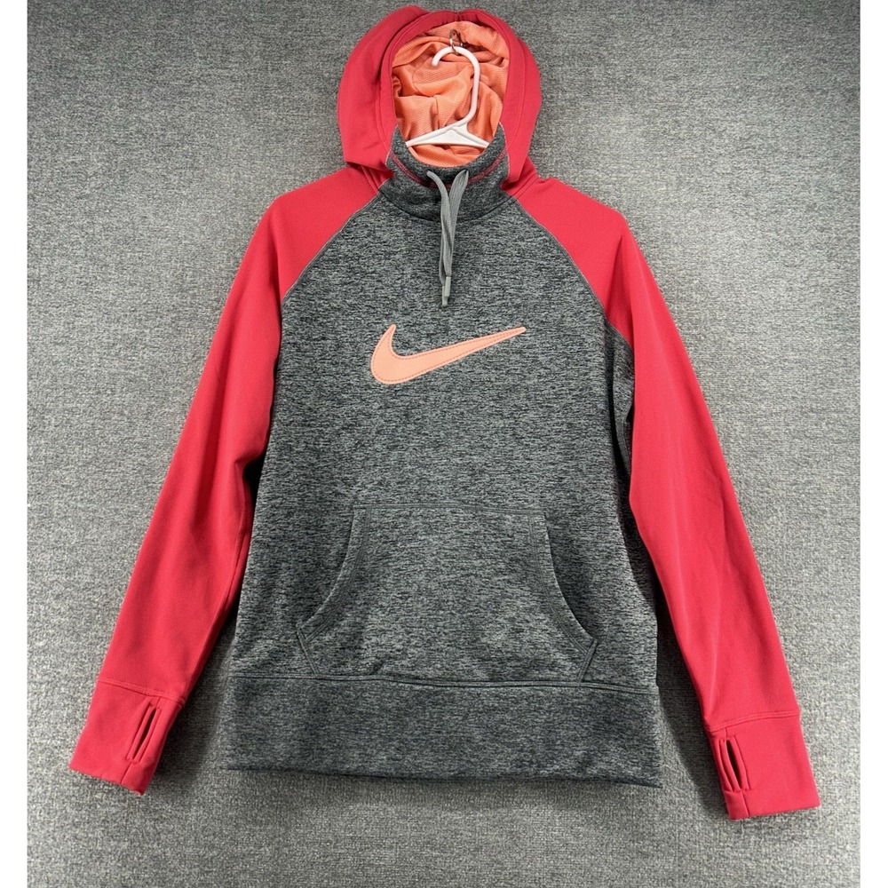 Nike Thermal Fit Hoodie Sweater Women Size Medium Pink‎ Gray Winter